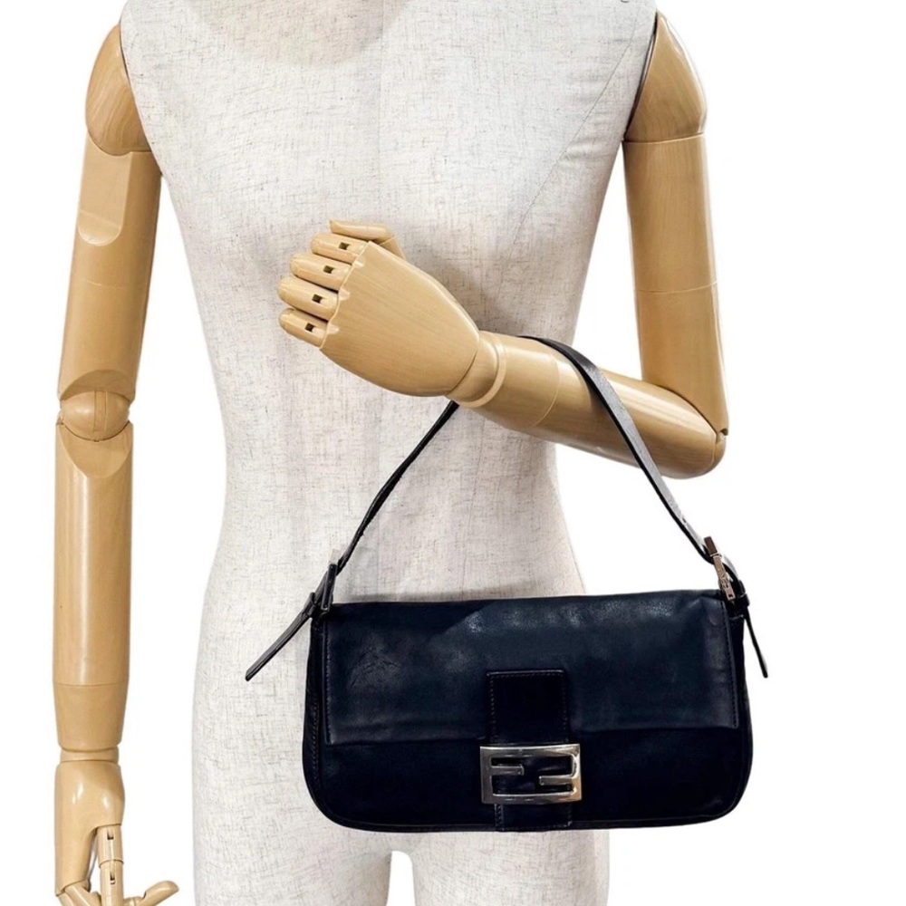 F~E~N~D~I~ Iconic Black Leather Baguette Bag -Red Lining -100% Authentic
